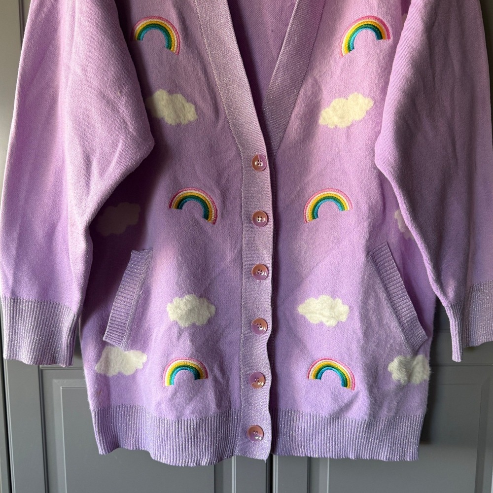 Unique Vintage Women's Purple & Rainbows Aspen Cardigan, XL - Picture 5 of 12